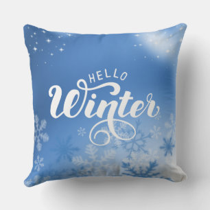 Blue And White Simple Hello Winter Cushion