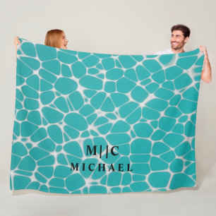 blue and white simple modern monogram fleece blanket