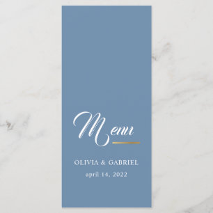 Blue and white. Simple stylish wedding dinner Menu