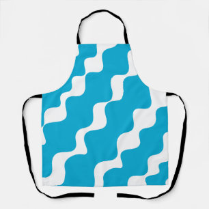 Blue and white slanting waves pattern apron