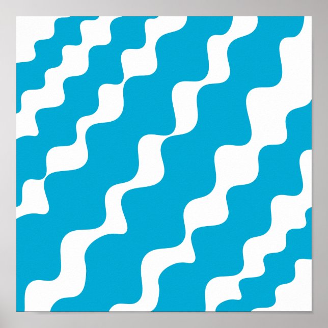 Blue and white slanting waves pattern  poster (Front)