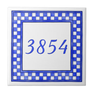 Blue and White Small House Number Tile