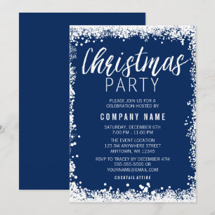 Blue and White Snow Border Christmas Party Invitation