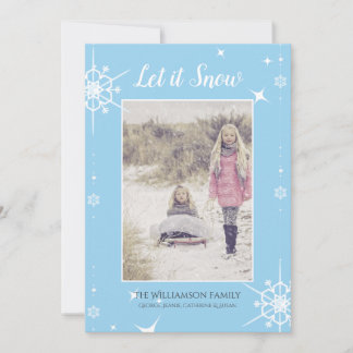 Blue and White Snow Flakes Christmas Photo Card
