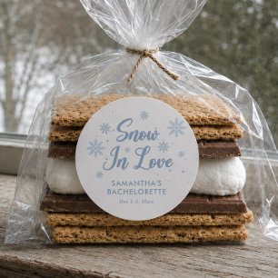 Blue and White Snow in love Winter Bachelorette Classic Round Sticker