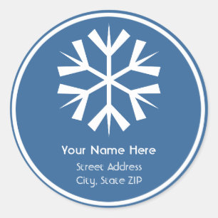 Blue and White Snowflake Address Label Sticker