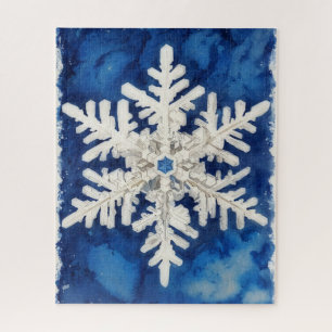 Blue and White Snowflake Art Winter Holiday Puzzle