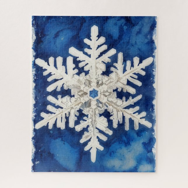 Blue and White Snowflake Art Winter Holiday Puzzle (Vertical)
