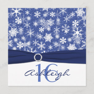 Blue and White Snowflake Birthday Invitation
