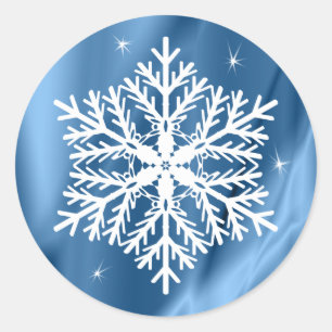 Blue and White Snowflake Christmas Winter Holidays Classic Round Sticker
