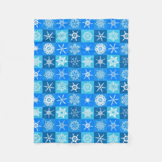 Blue and White Snowflake Fleece Blanket (Front)