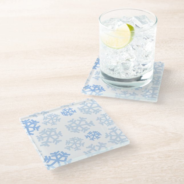 Blue and White Snowflake Glass Coaster (Angled)