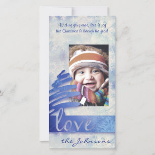 Blue and White Snowflake "Love" Holiday Photo Card