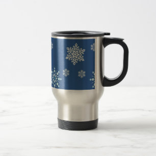 Blue and White Snowflake Pattern Travel Mug