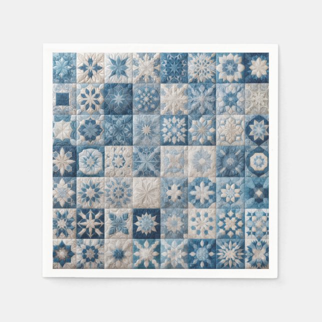 Blue and White Snowflake Quilt Napkin (Front)