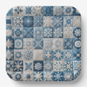 Blue and White Snowflake Quilt Paper Plate