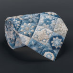 Blue and White Snowflake Quilt Tie<br><div class="desc">A quilt showcases intricate patterns resembling snowflakes,  each block featuring unique blue and white designs</div>