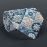 Blue and White Snowflake Quilt Tie<br><div class="desc">A quilt showcases intricate patterns resembling snowflakes,  each block featuring unique blue and white designs</div>
