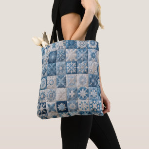 Blue and White Snowflake Quilt Tote Bag