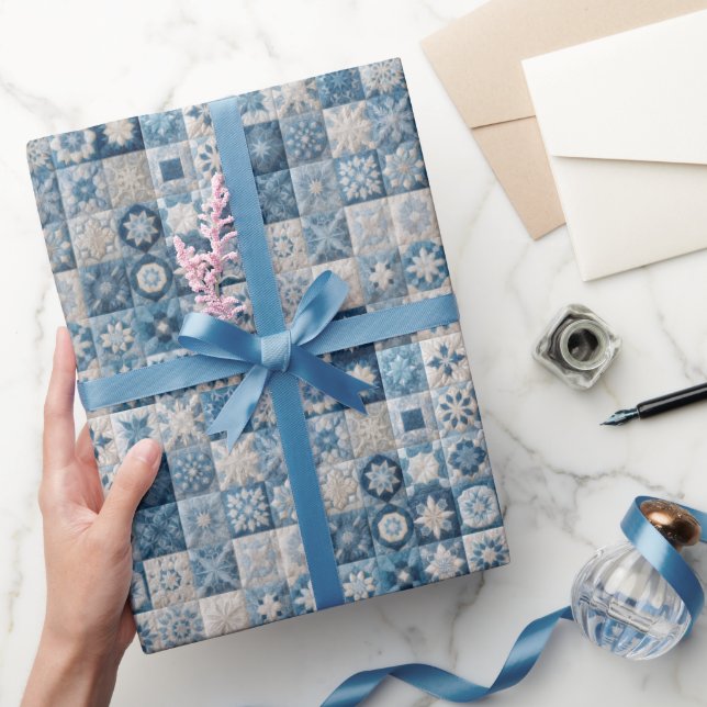 Blue and White Snowflake Quilt Wrapping Paper (Gifting)