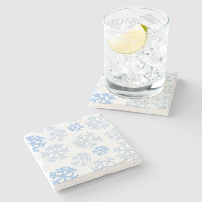 Blue and White Snowflake Stone Coaster (Side)