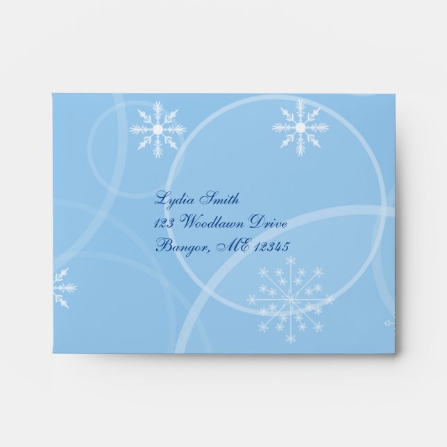 Blue and White Snowflakes A2 Envelope for RSVP's (Front)