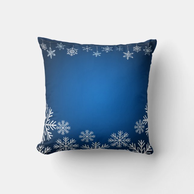 Blue and White Snowflakes Christmas Cushion (Front)