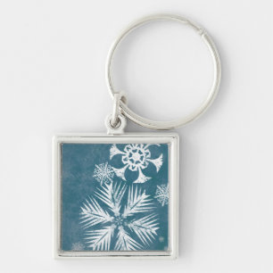 Blue and White Snowflakes Christmas Key Ring
