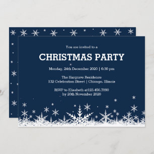 Blue and White Snowflakes Christmas Party Invitation