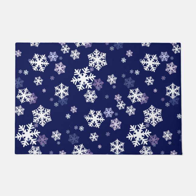 Blue and White Snowflakes On Dark Blue Ground Doormat (Front)