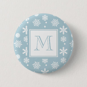 Blue and White Snowflakes Pattern 1 with Monogram 6 Cm Round Badge
