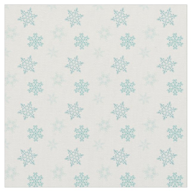 Blue and White Snowflakes Pattern Fabric (Close Up)