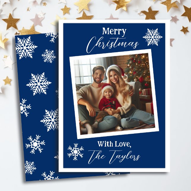  Blue and White Snowflakes Photo Christmas  Holiday Card (Creator Uploaded)