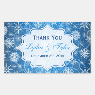 Blue and White Snowflakes Wedding Favour Sticker