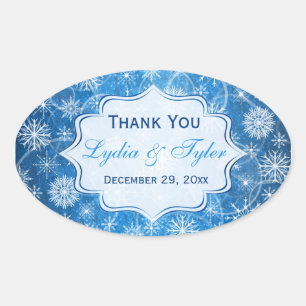 Blue and White Snowflakes Wedding Favour Sticker