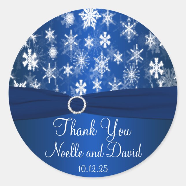 Blue and White Snowflakes Wedding Sticker (Front)