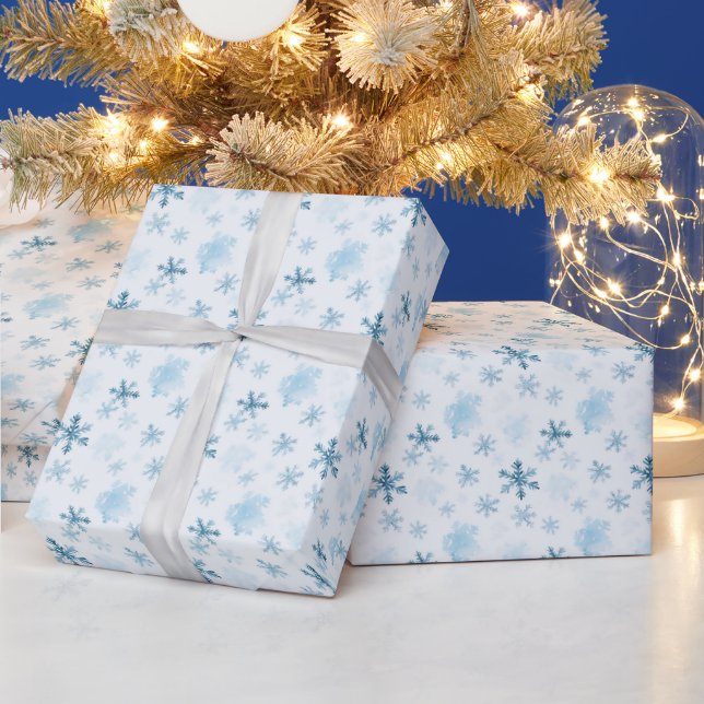 Blue and White Snowflakes Winter Modern Christmas Wrapping Paper (Holidays)