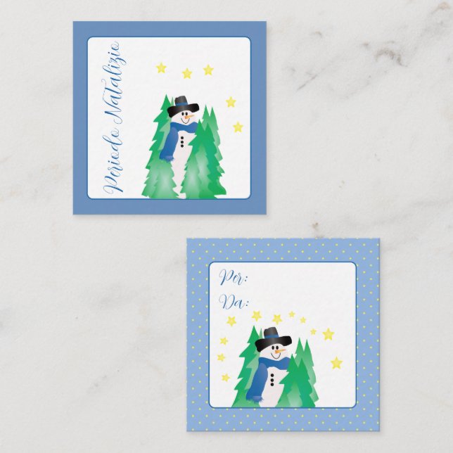 Blue And White Snowman Mini Card (Front/Back)