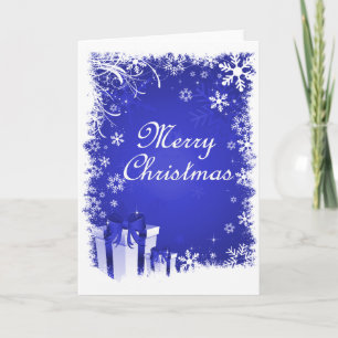 Blue and White Snowy Christmas Holiday Card