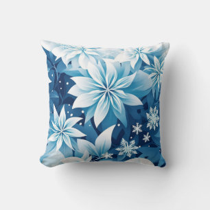 Blue and White Snowy Holiday Cushion