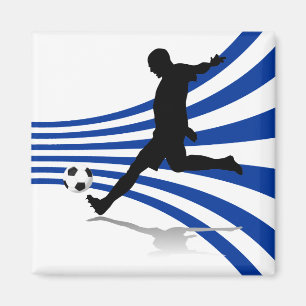 Blue and White Soccer Player Magnet