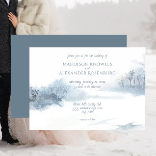 Blue and White Soft Watercolor Wedding Invitation