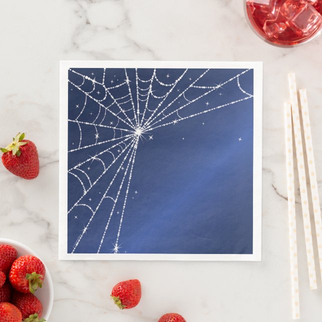 Blue and White Sparkling Diamond Spider Web Napkin (Insitu)