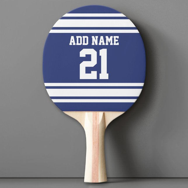 Blue and White Sports Jersey Custom Name Number Ping Pong Paddle (Custom Ping Pong Paddle - Team or College colors Sports Jersey)