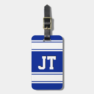 Blue and White Sports Stripes Monogram Luggage Tag