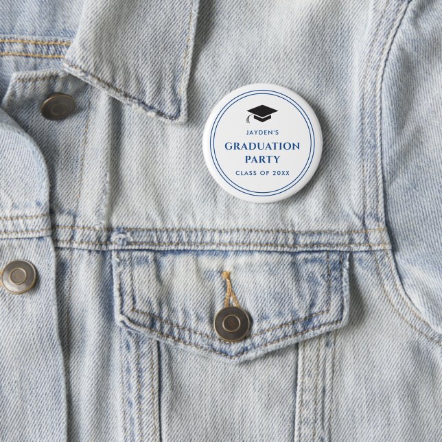 Blue and White Sporty Graduation Party 6 Cm Round Badge (In Situ)