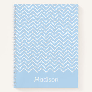 Blue And White Squiggly Chevron Zigzag With Name Notebook