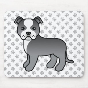 Blue And White Staffie Cute Cartoon Dog & Paws Mouse Mat