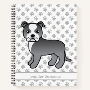 Blue And White Staffie Cute Cartoon Dog & Text Notebook