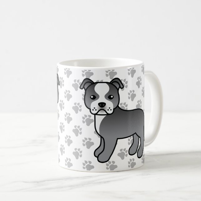 Blue And White Staffordshire Bull Terrier Dog Coffee Mug (Front Right)